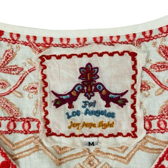 Johnny Was Embroidered Kimono White Pink Red Embroidery Boho Top Size Medium - Picture 7 of 8